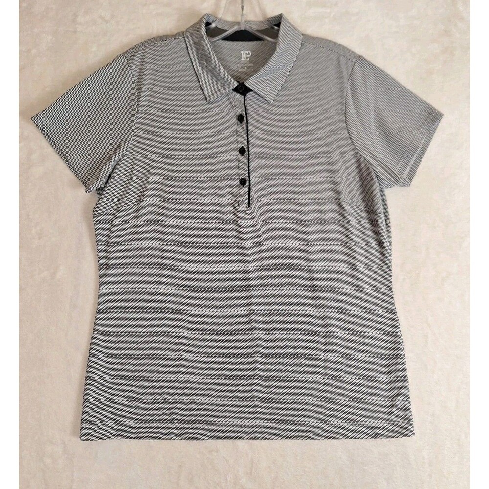 EP New York Golf Polo Shirt Womens Large Geometric Short Sleeve Button Black